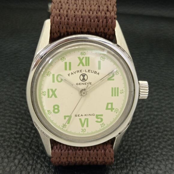 Vintage 1970 Favre Leuba Manual Mens Silver Watch W/Nato Strap - Picture 3 of 7